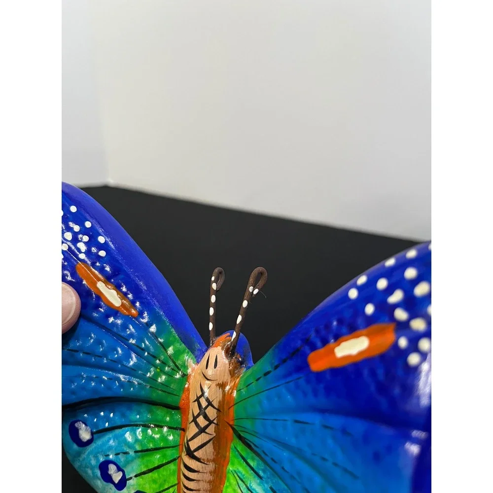 Hand Painted Ceramic Butterfly Wall Hanging Blue Green Folk Art Decor 5.5 Inch